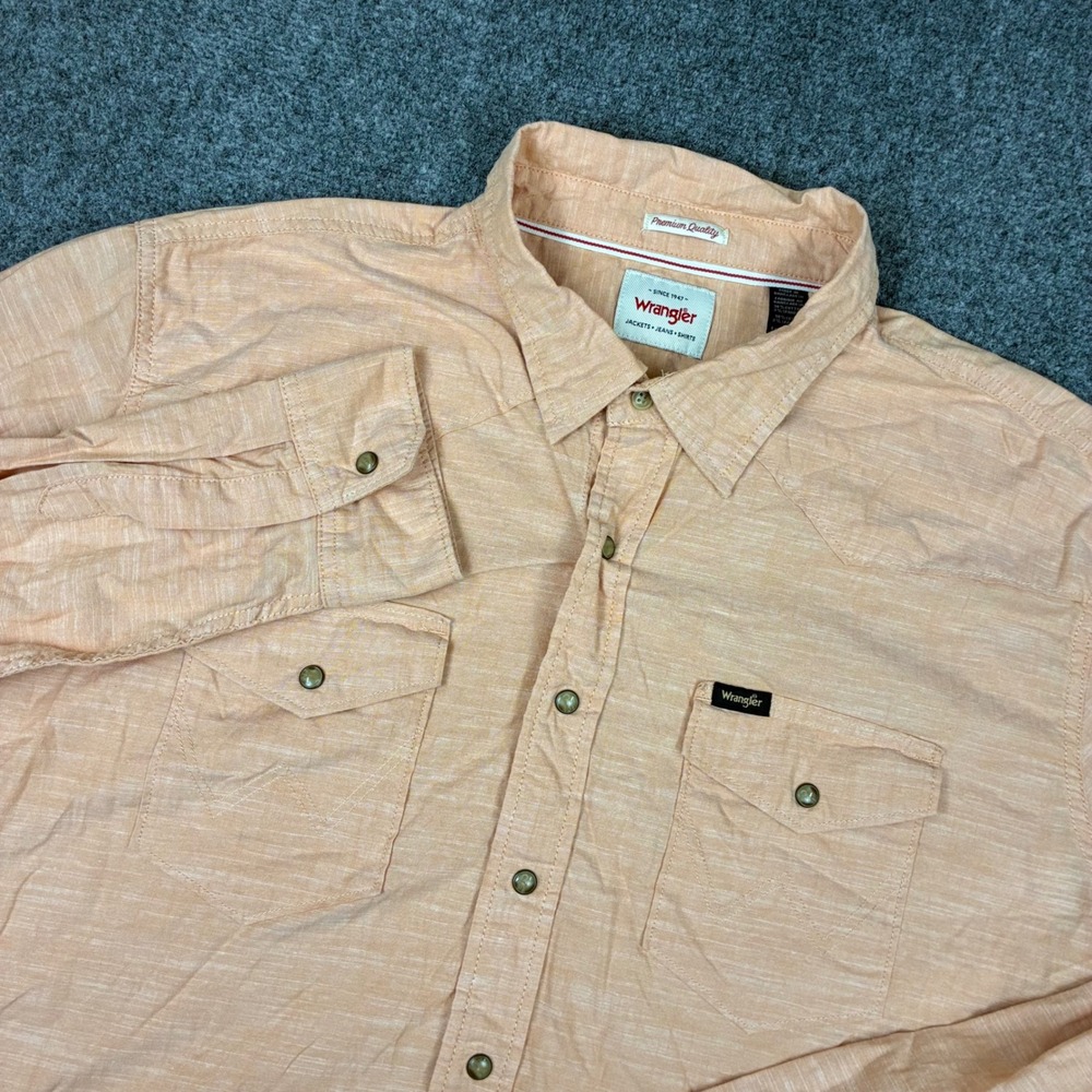 Wrangler Mens Size 2XL XXL Peach Knit Western Snap Front Long Sleeve Shirt